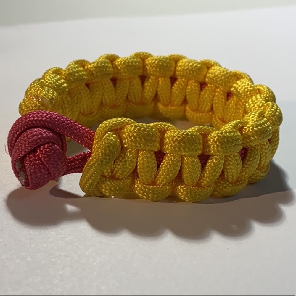 Yellow and Pink Paracord Macrame Bracelet 6 1/2 inches